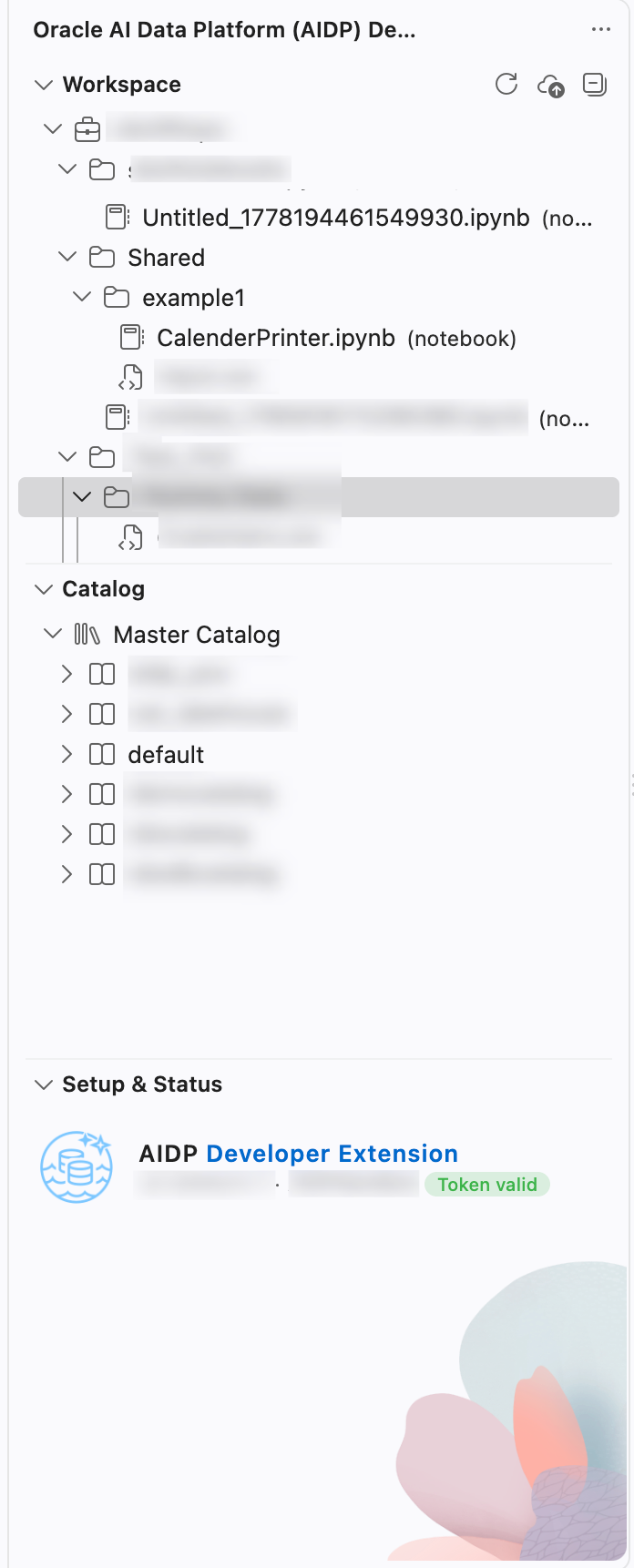 AIDP workspace explorer after enabling notebook features, showing existing ipynb files with notebook icons and labels